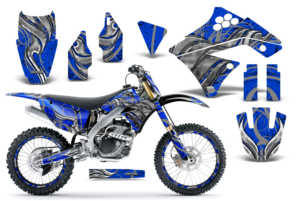 Kawasaki KX250F 09-12 Graphics Kit Fire Blade Silver Blue NP Rims